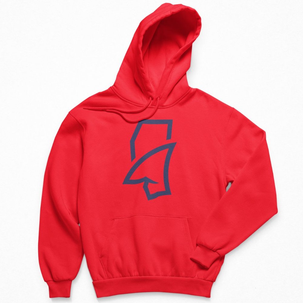 NEW Ole Miss Rebels Landshark State Logo Fleece Pullover Hoodie RED
